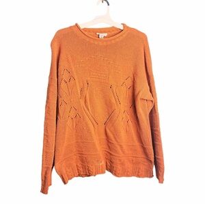Vintage Carriage Court Sweater Cottage Core USA Orange Fall Cotton Knitted L